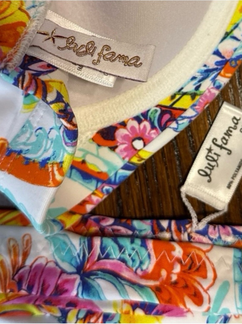 Luli Fama Multicolor Floral Lace-Trim Bikini - White, Orange, Pink, Blue, Yellow - Picture 4 of 5